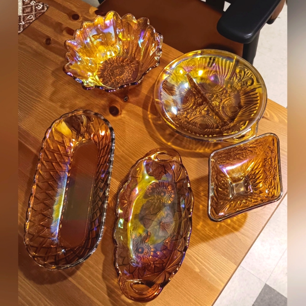 Indiana Glass Company Vintage Amber Marigold Carnival Glass